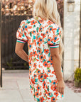 Floral Contrast Trim Split Neck Mini Dress