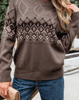 Alana Western Geometric Patterned Crew Neck Knitted Sweater