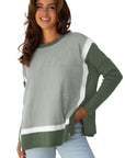 Stripe Colorblock Patchwork Dolman Sleeve Sweater
