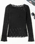 Sheer Lace Asymmetric Patchwork Long Sleeve Top