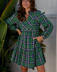 Plaid Frilled Collar Long Sleeve Mini Dress
