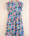 Plus Size Geometric Ruffle Sleeve Maxi Dress