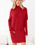 Solid Ribbed Mock Neck Sweater Dress