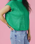 Solid Mock Neck Short Sleeve Knit Sweater