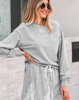 Lace Patchwork Pullover and Drawstring Skort Set