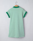 Stripe Quarter Zip Polo Collar T-Shirt Dress