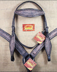 HILASON Western Horse Headstall Breast Collar Set Tack Genuine American Leather Barb Wire Rough Out Black