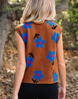 Floral High Neck Sweater Vest