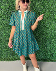 Floral Contrast Trim V-Neck Short Sleeve Dress