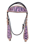 HILASON Western Horse Leather Headstall & Breast Collar Tack Set Zebra