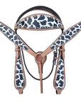 HILASON W. H. Leather Headstall & Breast Collar Set White Leopard –