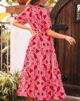 Paisley Side Slit Puff Sleeve Maxi Dress