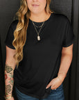 Plus Size Solid Rolled Short Sleeve T-Shirt