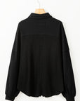 Waffle Knit Patchwork Reverse Seam Button-Up Shacket