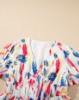 Abstract Short Puff Sleeve Tiered Maxi Dress
