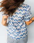 Floral V-Neck Flounced Short Sleeve Blouse