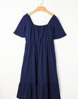 Plus Size Ruched Lace-Up Short Sleeve Midi Dress