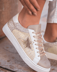 Clare Gold Glitter Star Lace-up Sneakers