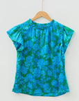 Floral Ruffle Sleeve Keyhole Back Blouse