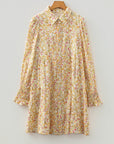 Floral Frilled Trim Smocked Cuff Dress
