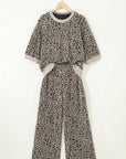 Leopard Textured Short Sleeve Jumper and Pants Set