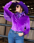 PURPLE FRINGE VELVET PERFORMANCE RODEO SHIRT
