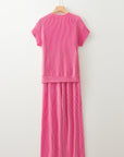 Solid Corded Short Sleeve T Shirt And Wide Leg Pants Set