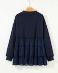 Plus Size Solid Ruffle Tiered Ribbed Crewneck Top