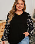 Plus Size Bow Tie Patchwork Long Sleeve Blouse
