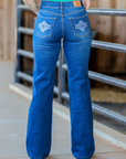 MIA TROUSERS - MEDIUM WASH WHITE POCKET