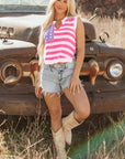 USA Flag Notch Neck Sleeveless Sweater Top