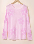 Floral Hollowed Knit Drop Shoulder Pullover Sweater