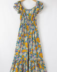 Floral Shirred High Waist Cut Out Jumpsuit