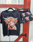 Highland Calf Women's Western Top and Short Pajama Set