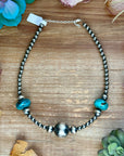15” Turquoise Rondelle Necklace – Sterling Silver Pearls