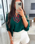 Janiyah Patchwork Half Sleeve Blouse