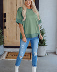 Colorblock 3/4 Sleeve Raw Seam High-Low Top