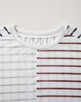 Stripe Colorblock 3/4 Sleeve Loose T-Shirt
