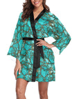 Baha Ranch All Turquoise Satin Kimono Sleeve Robe