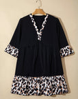 Plus Size Leopard Patchwork V-Neck Ruffle Dress