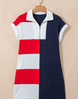 Americana Colorblock Stripe Zip Collar Mini Dress