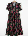 Floral Bubble Sleeve Tiered Maxi Dress