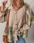 Floral Plaid Patchwork Ruffle Waffle Knit Shacket