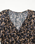 Floral Smocked V-Neck Bubble Sleeve Babydoll Dress