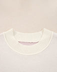 Bow Tie Ribbed Trim Drop Shoulder Sweater