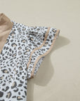Leopard Colorblock Patchwork V-Neck Cap Sleeve Blouse
