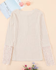 Crochet Lace Hem Sleeve Half-Button Top