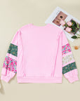 Plus Size Floral Patch Sleeve Ribbed Trim Sweatshirt