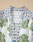 Floral Patchwork Ruffle 3/4 Sleeve Mini Dress