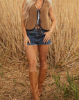 Contrast Trim Sherpa Tie-Front Vest